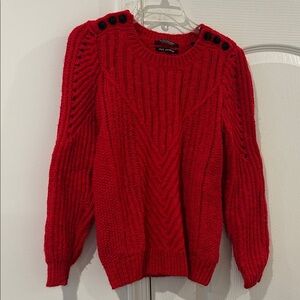 Red Sweater with Button Detail